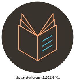 Notebook two color icon outline on dark brown round background.