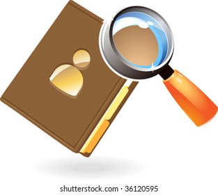 Notebook under magnifying glass. Vector illustration concept.