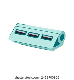 portátil usb hub de dibujos animados. puerto de carga, pc de escritorio, línea de entrada portátil usb hub signo. símbolo aislado ilustración vectorial