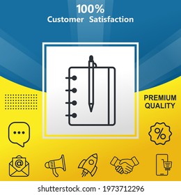 Notebook vector glyph color icon. With yellow and blue background option