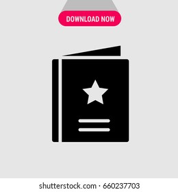 Notebook vector icon, The black note book with start and lines on its cover symbol. Simple, modern flat vector illustration for mobile app, website or desktop app  