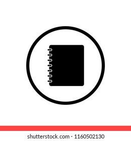 Notebook vector icon, book symbol. Simple, flat design for web or mobile app