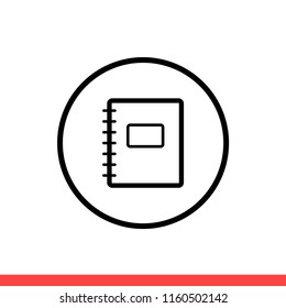 Notebook vector icon, book symbol. Simple, flat design for web or mobile app