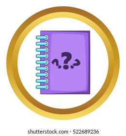 Notebook vector icon in golden circle, cartoon style isolated on white background