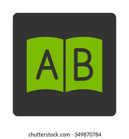 Notebook vector icon. Style is flat rounded square button, eco green and gray colors, white background.