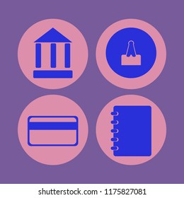 notebook vector icons set. with notebook, paper clip, bank and credit card in set