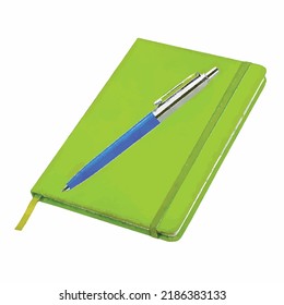 Notebook Vector Illustration. Notepad On White Background. Workbook With Pen. Planner. Sketchbook Picture. Back To School. Office Stuff. Dairy With Pen. Clipart For Logo, Greeting Card And Design.