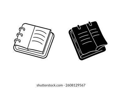 Notebook Vector Line Icons Minimalist Open Diary Black And White Stationery Set