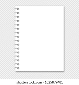 Notebook vector mockup. Realistic spiral notebook mockup, copybook blank cover. 