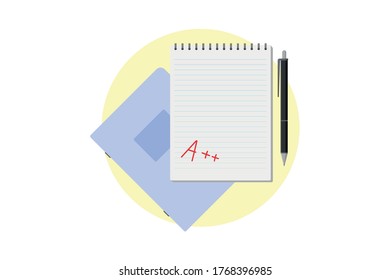Vector portátil, bloc de notas escolar. Ilustración sobre un tema escolar. Día del conocimiento, educación