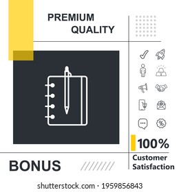 Notebook vector thin line icon with modern background