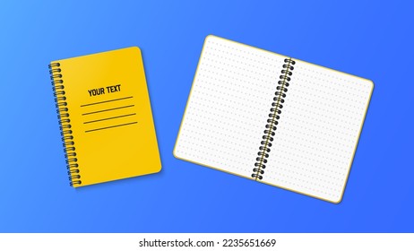 A notebook with a vertical spring. Notepad with dotted white sheet. Vector illustration on blue background