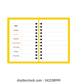 notebook weekly planner on white background
