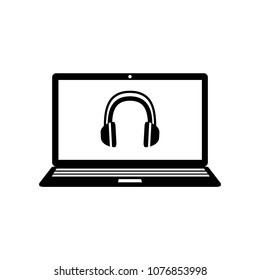Notebook whit headphones icon. Vector illustration