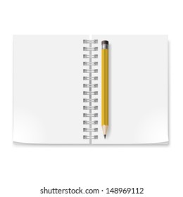 Notebook with white pages and Yellow Pencil