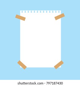 notebook white paper sheet pined with sticky tape- vector illustration