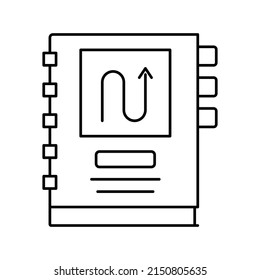 Notebook mit Arbeitsplanungslinie Symbol Vektorgrafik. Notebook mit Arbeitsplanungszeichen. isoliertes Kontursymbol