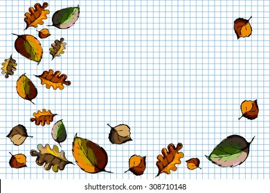 notebook and worksheets with leaves 