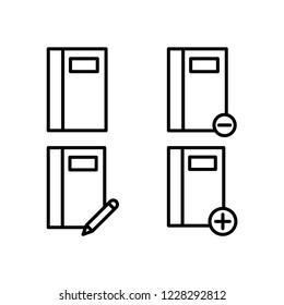 notebook, write, plus, minus sign icons. Element of outline button icons. Thin line icon for website design and development, app development