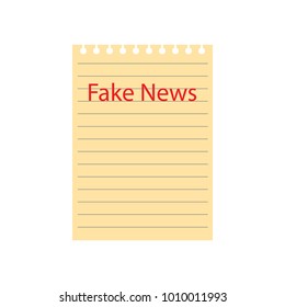 notebook yellow paper sheet with fake news text- vector illustra
