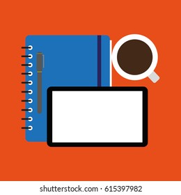 Notebook,coffee,screen.