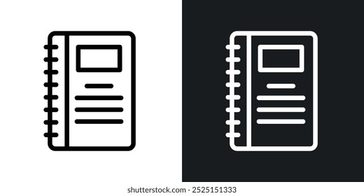 Libreta en línea delgada color negro. ilustración de símbolos de Vector simple plano.