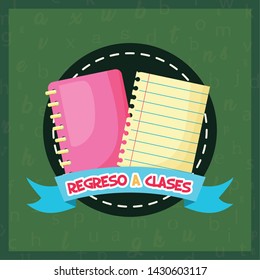 notebooks badge regreso a clases ribbon vector illustration