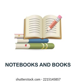 Notebooks And Books icon. 3d illustration from back to school collection. Creative Notebooks And Books 3d icon for web design, templates, infographics and more