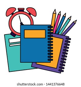 notebooks clock and pencils back to school vector illustration
