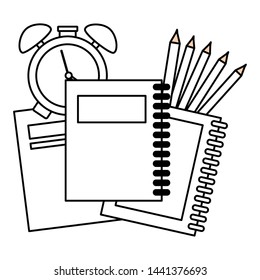 notebooks clock and pencils back to school vector illustration