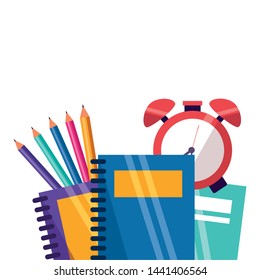 notebooks clock and pencils back to school vector illustration