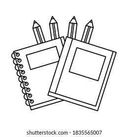 notebooks and colors pencils school supplies flat style icon vector illustration design