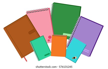 Notebooks and notepads isolated on white background, vector illustration