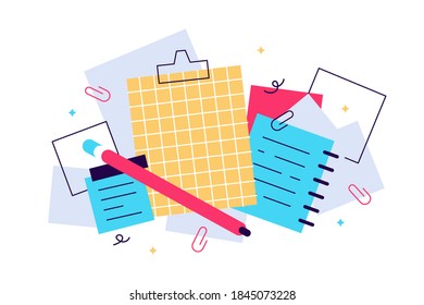 Notebooks, notepads, memo pads, planners, organizers for making writing notes and jotting isolated on white background. Decorative design elements. Colorful vector illustration in flat style.