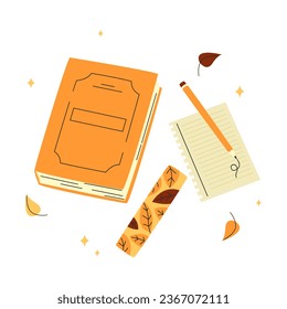 Notebooks, notepads, memo pads, planners, organizers for making writing notes and jotting isolated on white background, fall autumn reading vibe. Colorful vector illustration in flat style