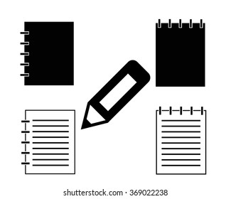 Notebooks with a pencil in the form of closed and open. Vector.