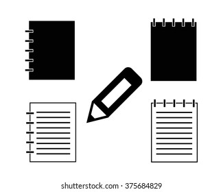 Notebooks with a pencil in the form of closed and open. Vector.
