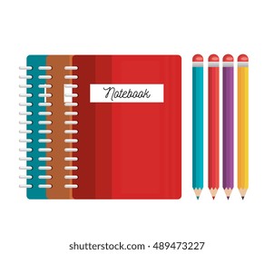 notebooks and pencils colored tools student graphic