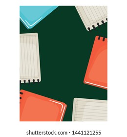 notebooks school supplies with textbooks pattern