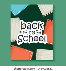 notebooks school supplies with textbooks pattern