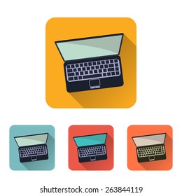 Notebooks top view flat icons set with long shadow. Vector illustration