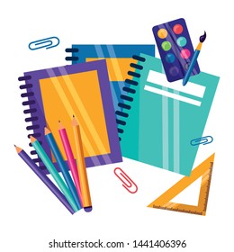 notebooks triangle ruler pencils clips back to school vector illustration