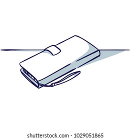 Notecase isolated on the white background. View of lying. Hand drawn doodle cartoon vector illustration.