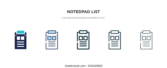 notedpad list icon in different style vector illustration. two colored and black notedpad list vector icons designed in filled, outline, line and stroke style can be used for web, mobile, ui
