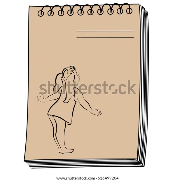 Notepad Album Notebook Drawing Vector Girl Stock Vector