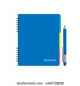 notepad and ballpoint pen in flat style.Vector illustration isolated on white background.10 eps.
