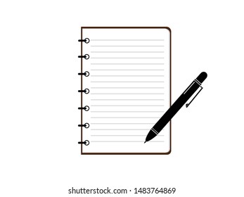 Notepad and ballpoint pen isolated on white background. Vector image. Icon. Business and education.