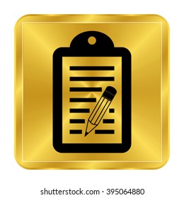 notepad - black vector icon;  gold button
