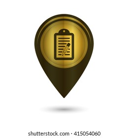 notepad - black vector icon; golden  map pointer