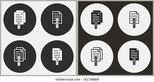 Notepad - black and white vector icons. Round buttons for graphic and web design.